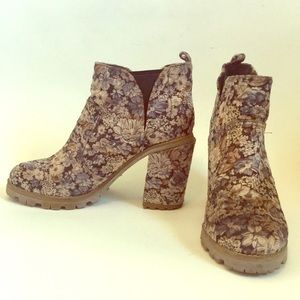 ASOS Velvet Blue Floral Ankle Bootie